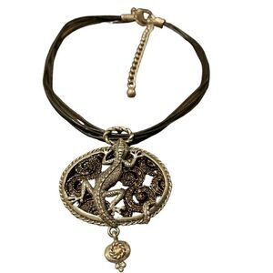 Chico’s multi leather cord 16”+4” necklace with a gecko oval pendant